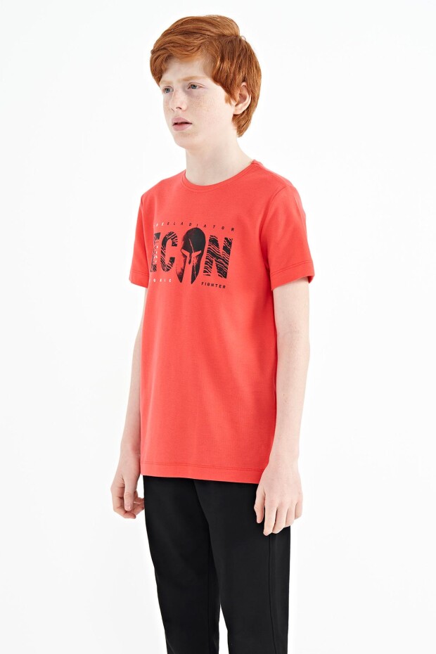Coral Ön Yazı Nakışlı O Yaka Standart Kalıp Erkek Çocuk T-Shirt - 11118 - 6