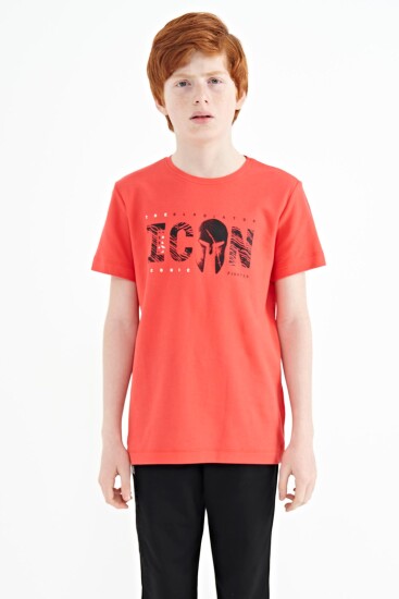 Coral Ön Yazı Nakışlı O Yaka Standart Kalıp Erkek Çocuk T-Shirt - 11118 