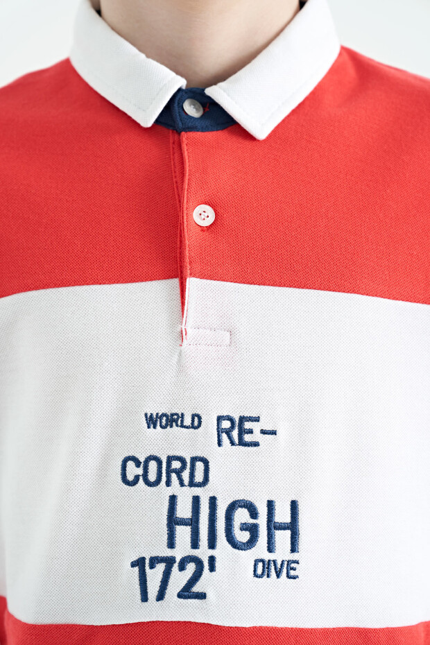 Coral Renk Geçişli Nakış Detaylı Standart Kalıp Polo Yaka Erkek Çocuk T-Shirt - 11110