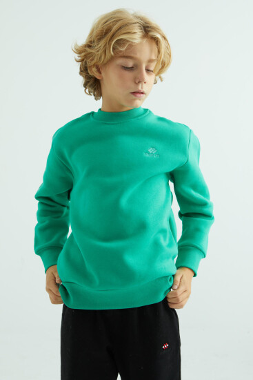 Deniz Yeşili Basic O Yaka Standart Kalıp Erkek Çocuk Sweatshirt - 10990 