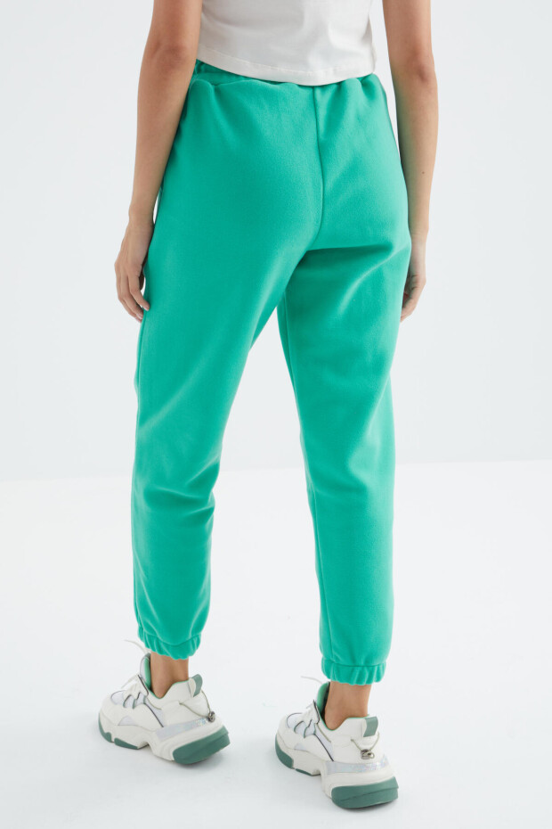 Deniz Yeşili Yüksek Bel Basic Bağcıklı Jogger Polar Kadın Eşofman Alt - 94622 - 8