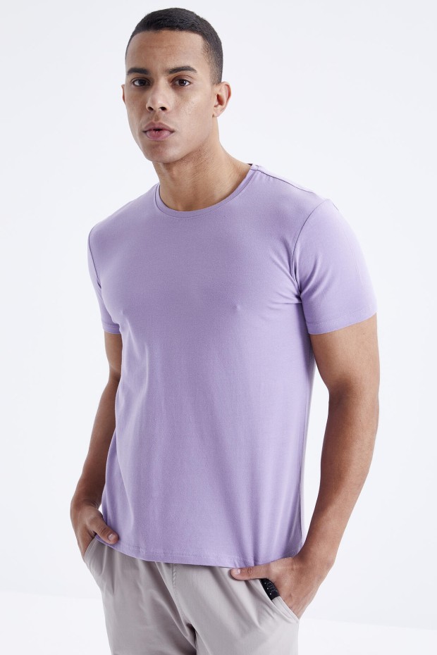Eflatun Erkek Basic Kısa Kol Standart Kalıp O Yaka T-shirt - 87911