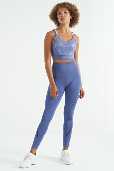 Eflatun Baskılı Yüksek Bel Slim Fit Kadın Tayt - 94639 