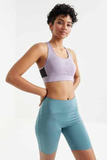 Eflatun Çapraz Sırt Detaylı Slim Fit U Yaka Pedli Kadın Spor Büstiyer - 97121 