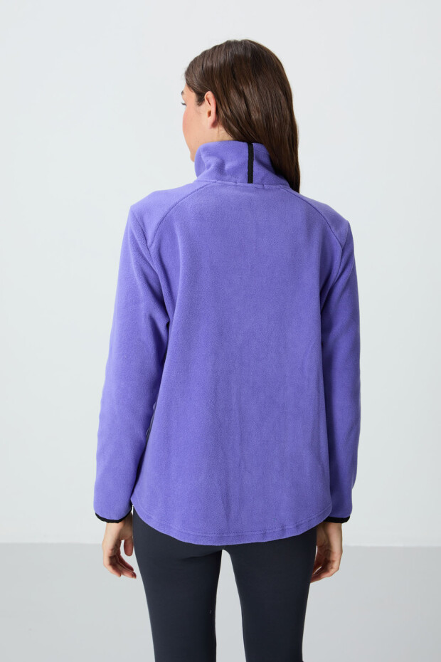 Eflatun Dik Yaka Fermuarlı Rahat Form Kadın Polar Sweatshirt - 97173 - 5