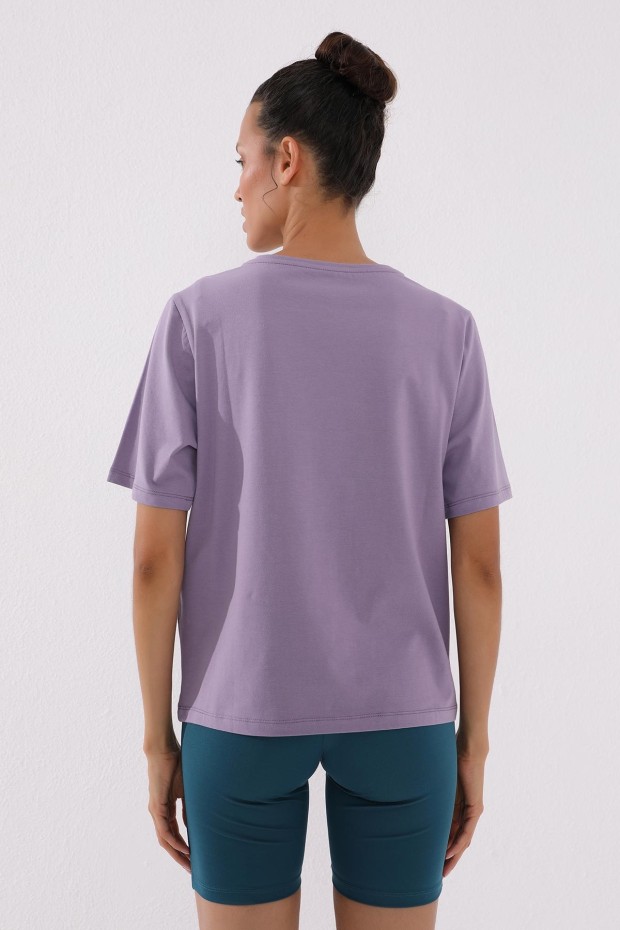 Eflatun El Yazısı Baskılı O Yaka Kadın Oversize T-Shirt - 97137