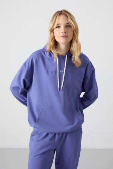 Eflatun Kapüşonlu Kanguru Cep Oversize Lastik Paça Kadın Eşofman Takımı - 95288 - TOMMYLIFE (1)