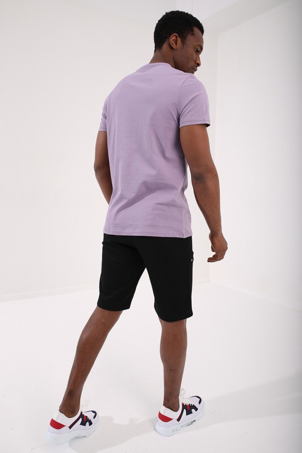 Eflatun Kartal Baskılı Standart Kalıp O Yaka Erkek T-Shirt - 87932