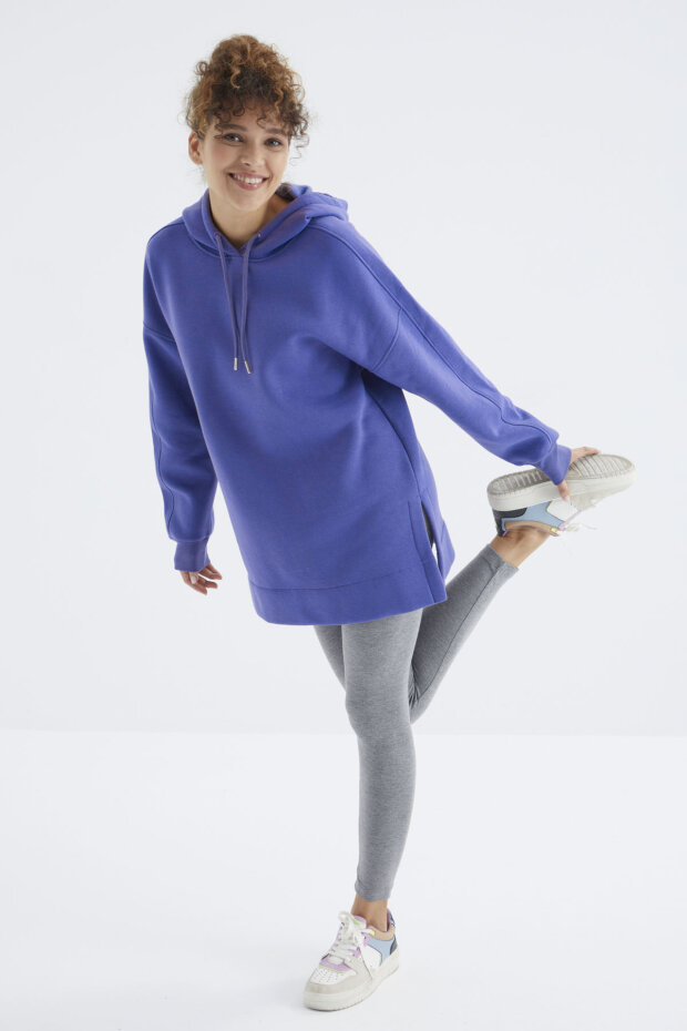 Eflatun Reglan Kol Basic Kapüşonlu Oversize Sweatshirt Tunik - 97242 - 2