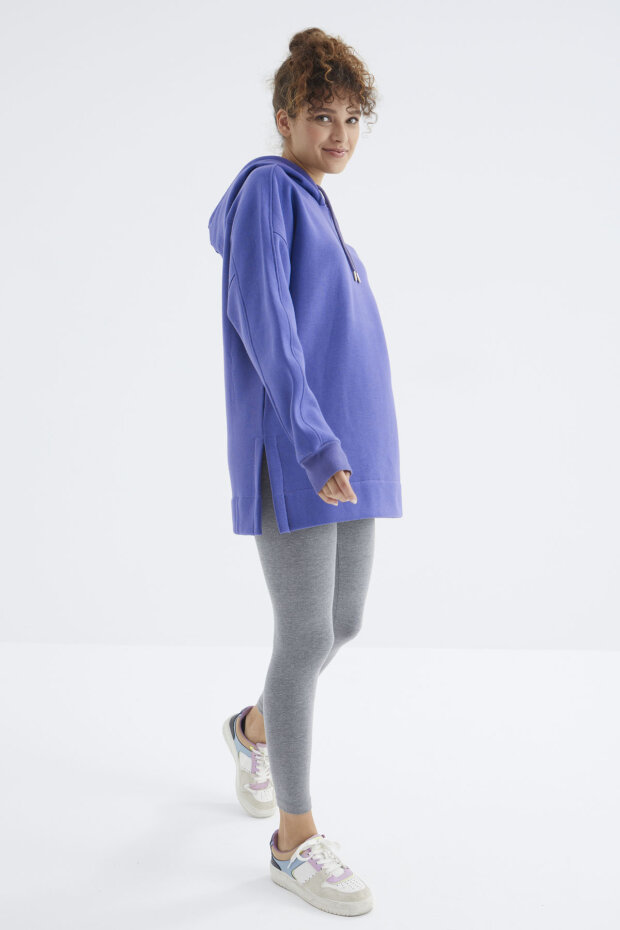 Eflatun Reglan Kol Basic Kapüşonlu Oversize Sweatshirt Tunik - 97242 - 4