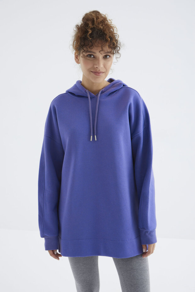 Eflatun Reglan Kol Basic Kapüşonlu Oversize Sweatshirt Tunik - 97242 - 3