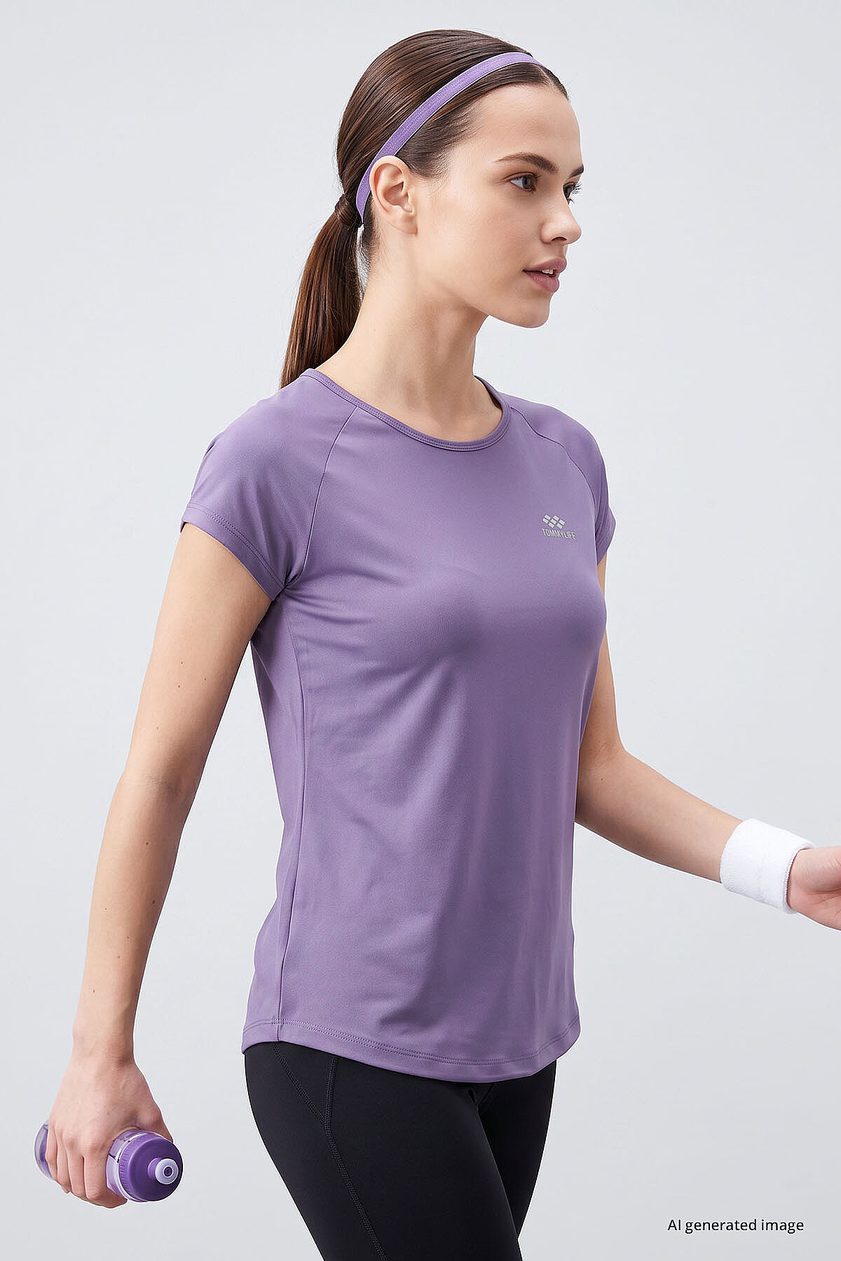 Eflatun Sırt Pencereli Kısa Kol Standart Kalıp O Yaka Kadın T-Shirt - 97101 - TOMMYLIFE (1)