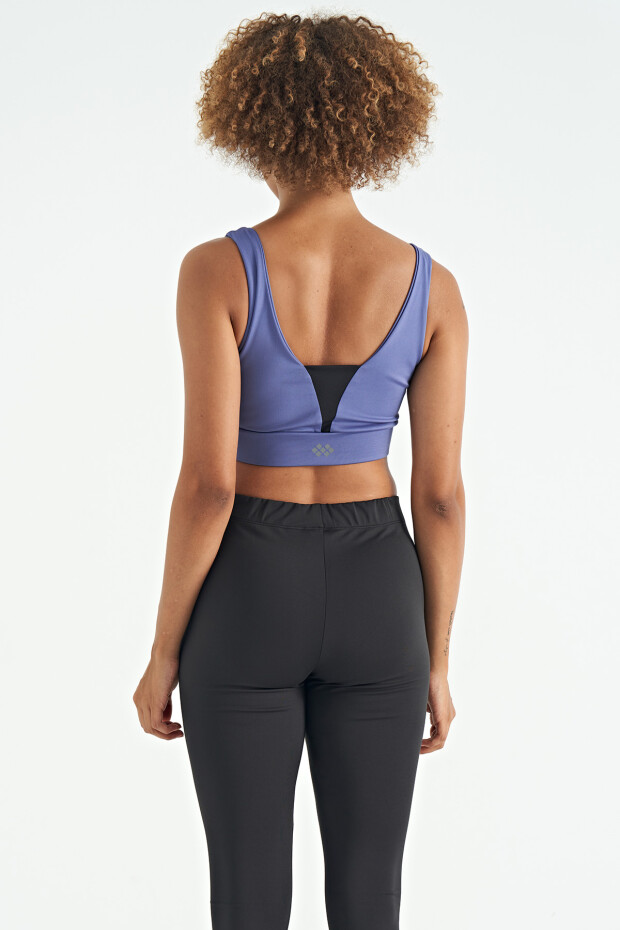 Eflatun Yazı Baskılı Renk Bloklu Dar Kalıp Dalgıç Kumaş Kadın Büstiyer - 97271 - 6