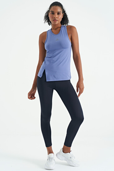 Eflatun Yırtmaç Detaylı O Yaka Sıfır Kollu Standart Kalıp Kadın Spor Atlet - 97256 - TOMMYLIFE