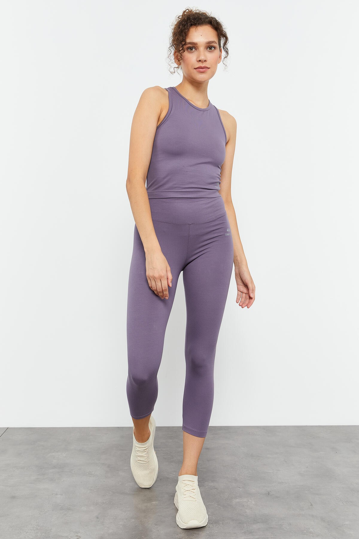 Eflatun Yüksek Bel Kapri-Crop Atlet Slim Fit Kadın Tayt Takım - 95284 - TOMMYLIFE