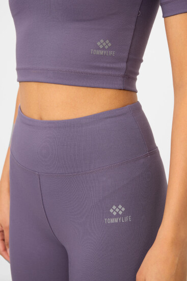 Eflatun Yüksek Bel Kapri-Crop T-Shirt Slim Fit Kadın Tayt Takım - 95285 - TOMMYLIFE (1)