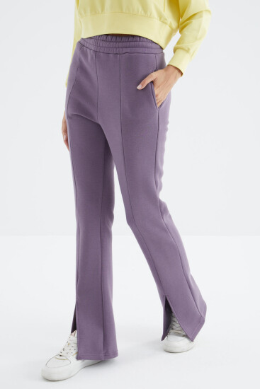 Eflatun Yüksek Bel Ön Yırtmaç Detaylı Yan Cepli Rahat Form Kadın Eşofman Alt - 94625 - TOMMYLIFE (1)