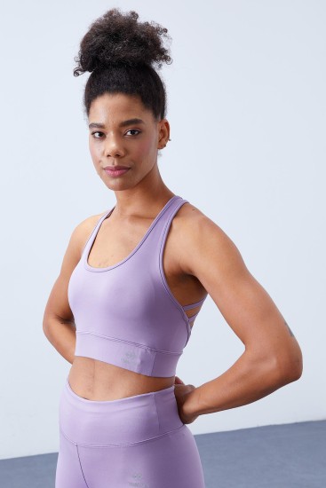 Eflatun Yüksek Bel Toparlayıcı Çapraz Sırt Detaylı Slim Fit Kadın Tayt Takım - 95283 - TOMMYLIFE (1)