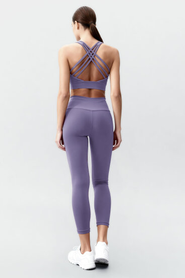 Eflatun Yüksek Bel Toparlayıcı Çapraz Sırt Detaylı Slim Fit Kadın Tayt Takım - 95283 - TOMMYLIFE (1)