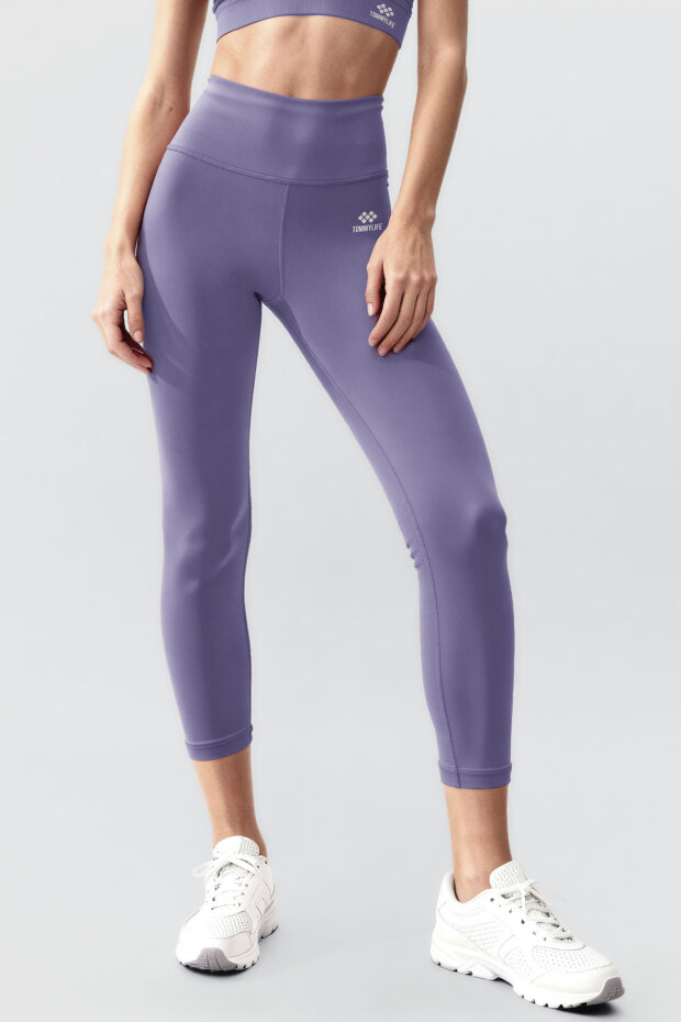 Eflatun Yüksek Bel Toparlayıcı Çapraz Sırt Detaylı Slim Fit Kadın Tayt Takım - 95283 - 4