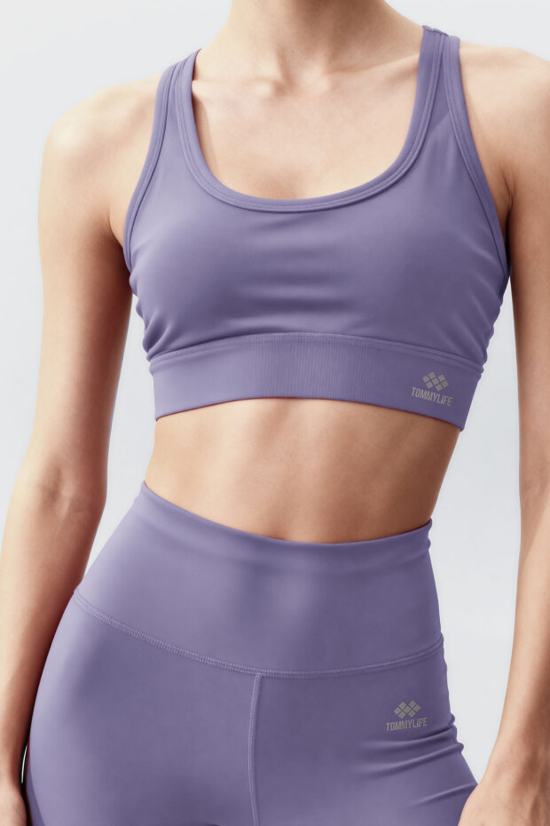 Eflatun Yüksek Bel Toparlayıcı Çapraz Sırt Detaylı Slim Fit Kadın Tayt Takım - 95283 - 3