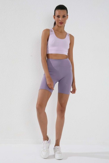 Eflatun Yüksek Bel Toparlayıcı Kısa Biker Kadın Tayt - 91007 - TOMMYLIFE (1)