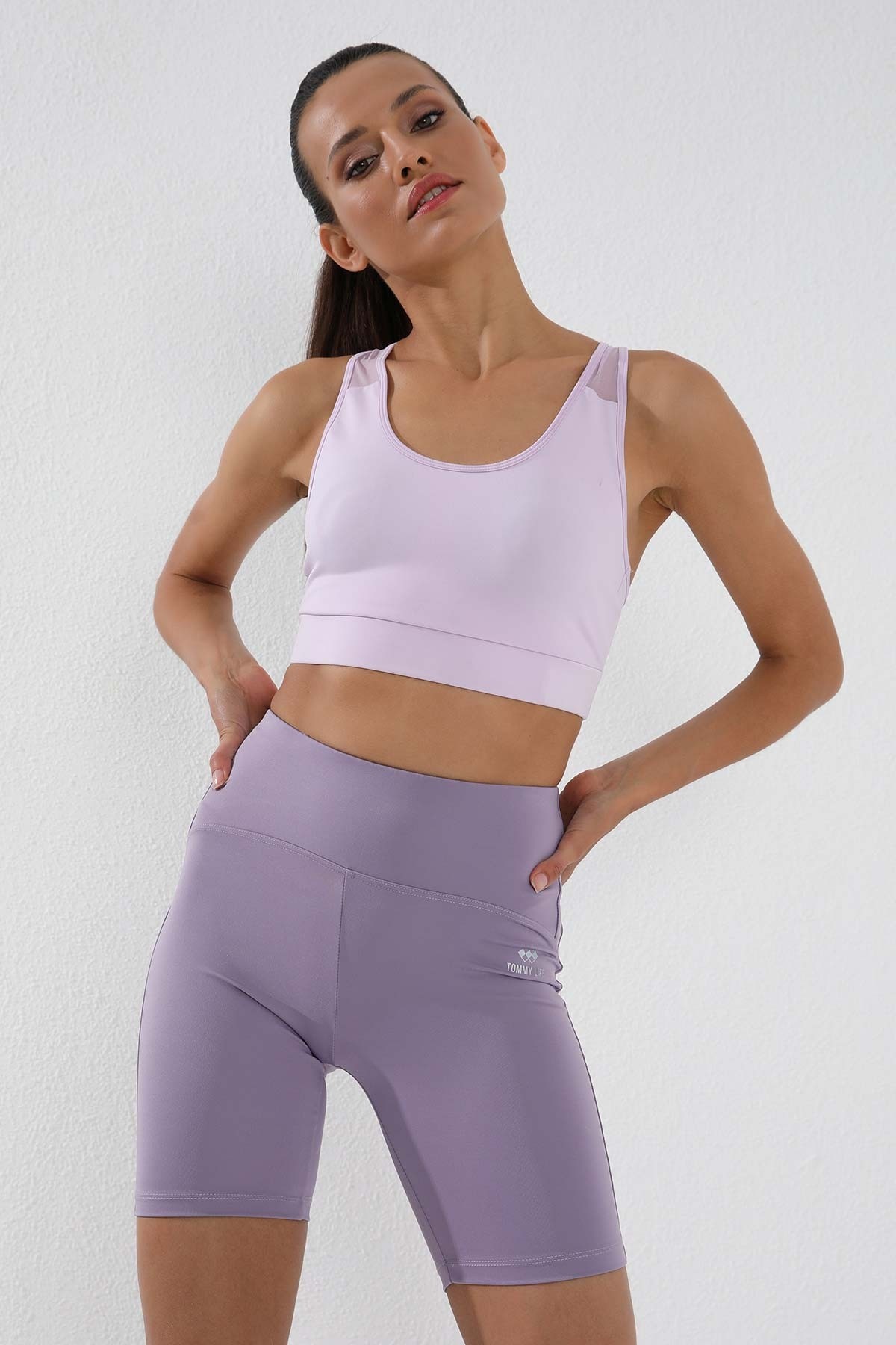 Eflatun Yüksek Bel Toparlayıcı Kısa Biker Kadın Tayt - 91007 - TOMMYLIFE