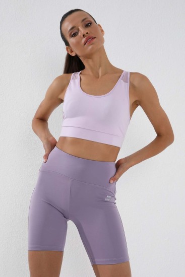 Eflatun Yüksek Bel Toparlayıcı Kısa Biker Kadın Tayt - 91007 - TOMMYLIFE