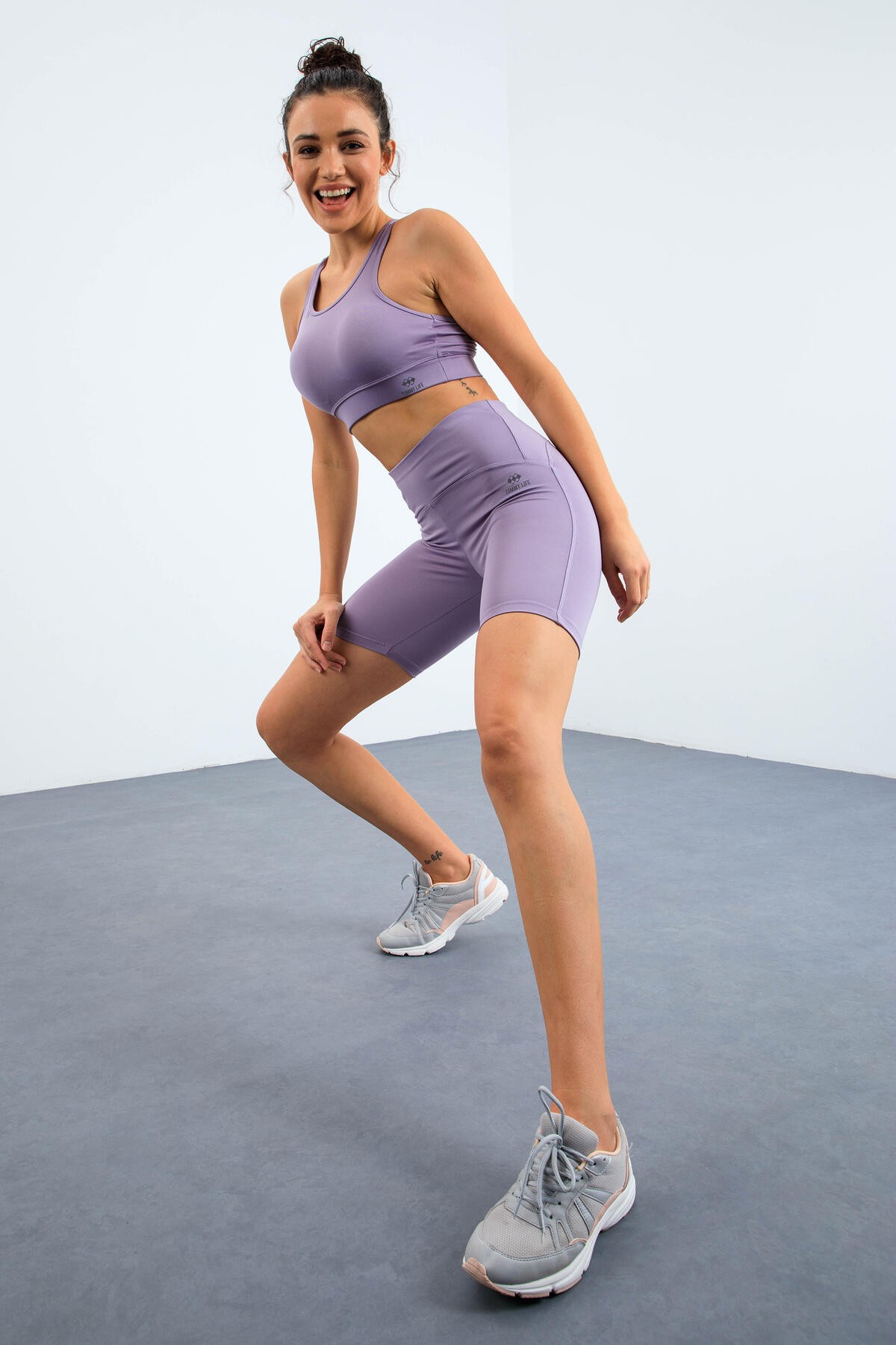 Eflatun Yüksek Bel Toparlayıcı Slim Fit Büstiyer Biker Kadın Tayt Takım - 95303 - TOMMYLIFE (1)