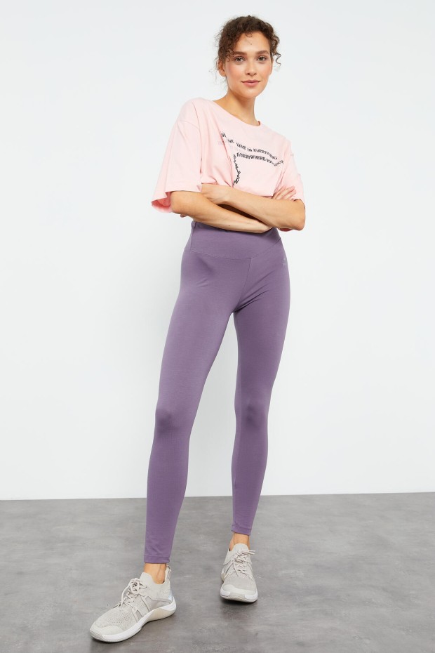 Eflatun Yüksek Bel Toparlayıcı Slim Fit Dar Paça Kadın Tayt - 94011 - 5