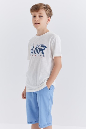 Ekru Air Baskılı O Yaka Kısa Kol Erkek Çocuk T-Shirt - 10852 