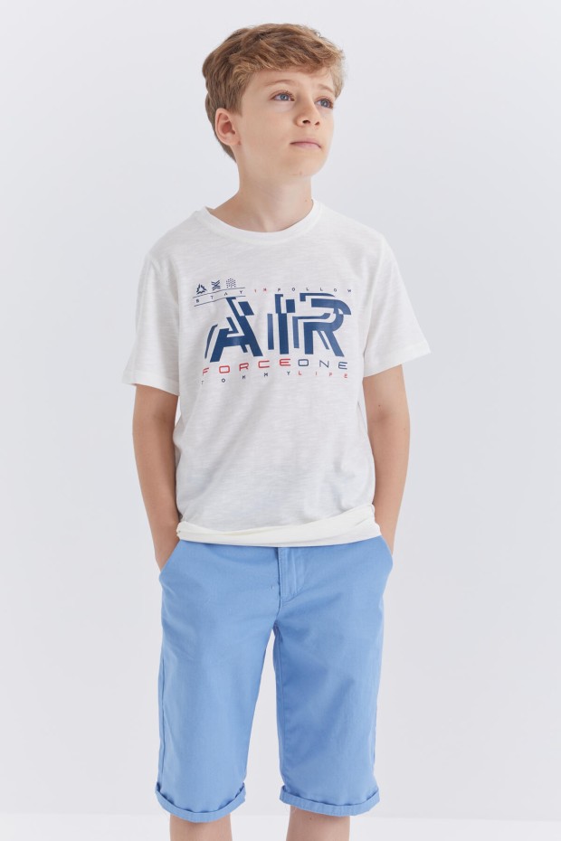 Ekru Air Baskılı O Yaka Kısa Kol Erkek Çocuk T-Shirt - 10852