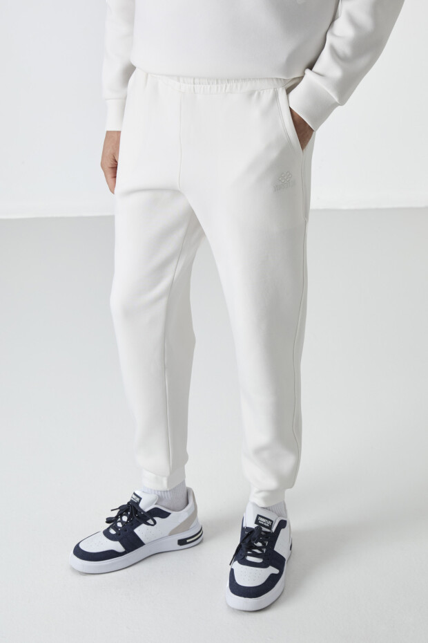 Ekru Bağcıklı Dar Paça Erkek Eşofman Alt - 84999 - 7