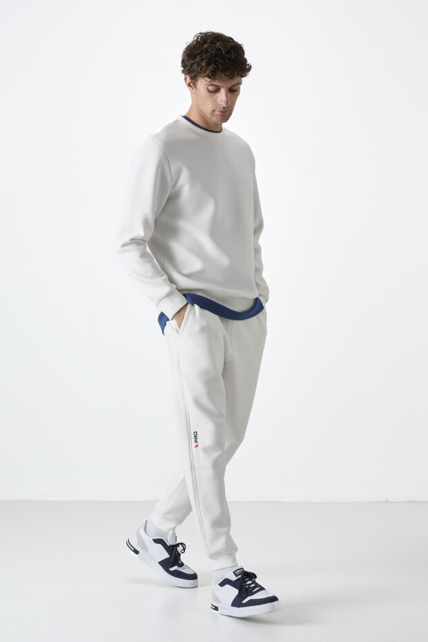 Ekru Bağcıklı Dar Paça Erkek Eşofman Alt - 84999 - 4