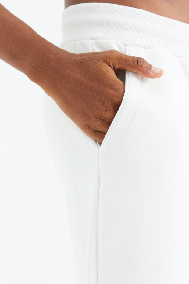 Ekru Bağcıklı Şerit Detaylı Rahat Kalıp Erkek Eşofman Alt - 82106 - 6