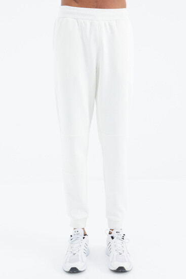 Ekru Bağcıklı Şerit Detaylı Rahat Kalıp Erkek Eşofman Alt - 82106 