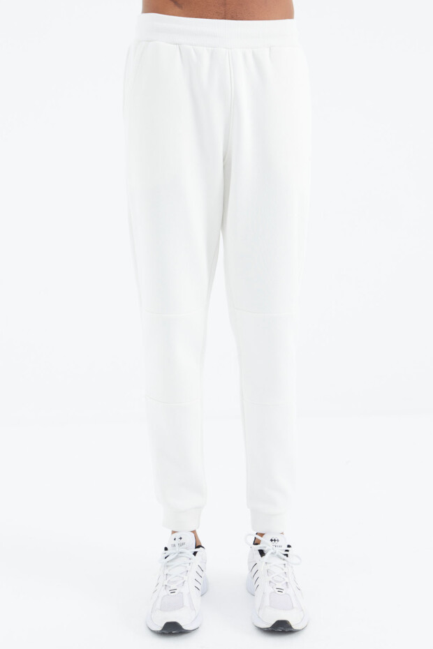 Ekru Bağcıklı Şerit Detaylı Rahat Kalıp Erkek Eşofman Alt - 82106 - 1