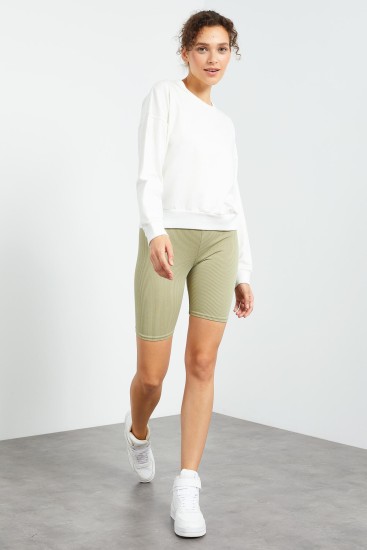 Ekru Basic Rahat Form O Yaka Kadın Sweatshirt - 97114 - TOMMYLIFE (1)
