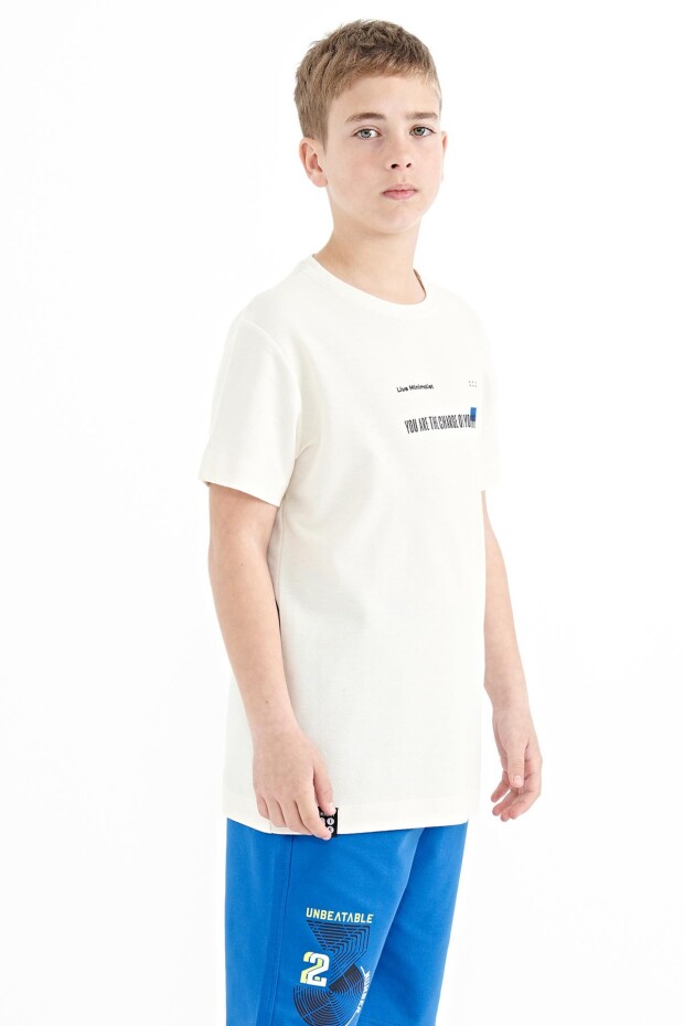 Ekru Baskı Detaylı O Yaka Standart Kalıp Erkek Çocuk T-Shirt - 11117 - 4