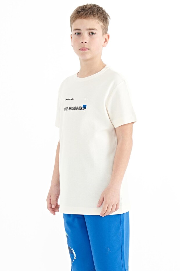 Ekru Baskı Detaylı O Yaka Standart Kalıp Erkek Çocuk T-Shirt - 11117 - 5