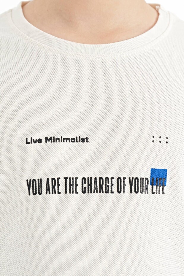 Ekru Baskı Detaylı O Yaka Standart Kalıp Erkek Çocuk T-Shirt - 11117 - 3