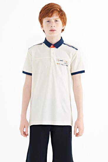 Ekru Baskı Detaylı Standart Kalıp Polo Yaka Erkek Çocuk T-Shirt - 11140 