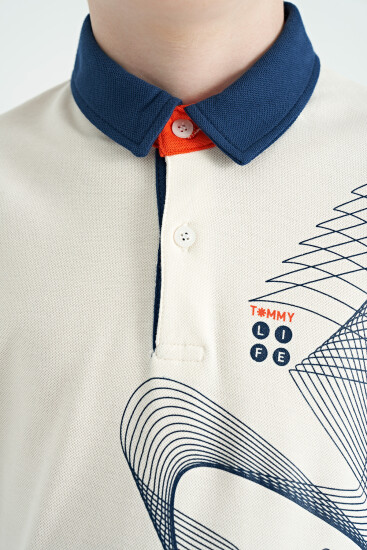Ekru Baskı Detaylı Standart Kalıp Polo Yaka Erkek Çocuk T-Shirt - 11164 - Thumbnail