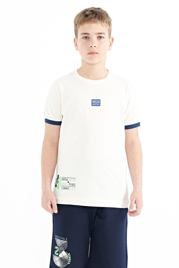 Ekru Baskılı Standart Kalıp O Yaka Erkek Çocuk T-Shirt - 11097