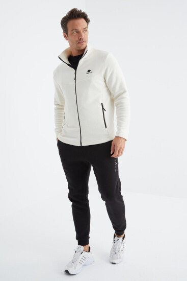 Ekru Fermuarlı Dik Yaka Standart Kalıp Erkek Polar Sweatshirt - 88134 - TOMMYLIFE (1)