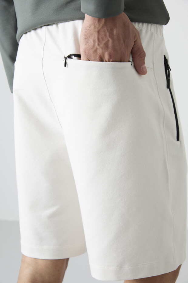 Ekru Gizli Fermuar Arka Cepli Bağcıklı Standart Kalıp Erkek Şort - 81136 - 6