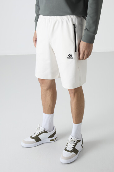 Ekru Gizli Fermuar Arka Cepli Bağcıklı Standart Kalıp Erkek Şort - 81136 - TOMMYLIFE (1)