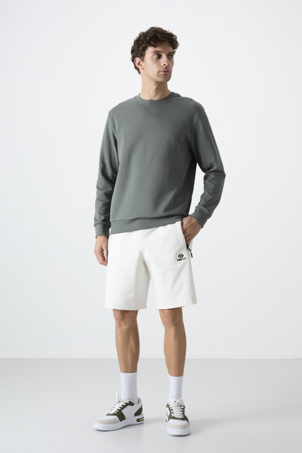 Ekru Gizli Fermuar Arka Cepli Bağcıklı Standart Kalıp Erkek Şort - 81136 - 1