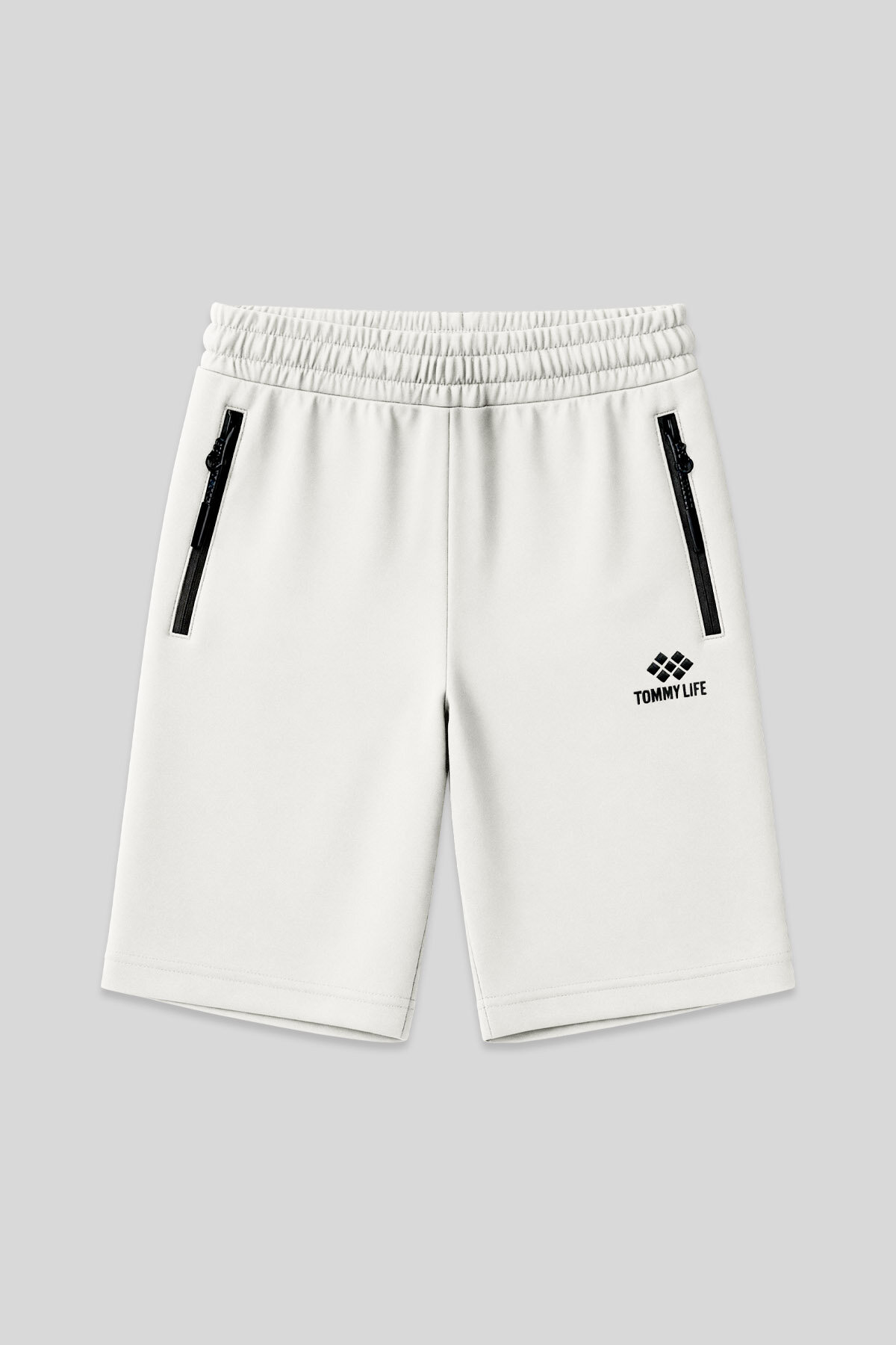Ekru Gizli Fermuar Arka Cepli Bağcıklı Standart Kalıp Erkek Şort - 81136 - TOMMYLIFE