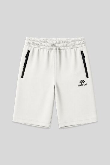 Ekru Gizli Fermuar Arka Cepli Bağcıklı Standart Kalıp Erkek Şort - 81136 